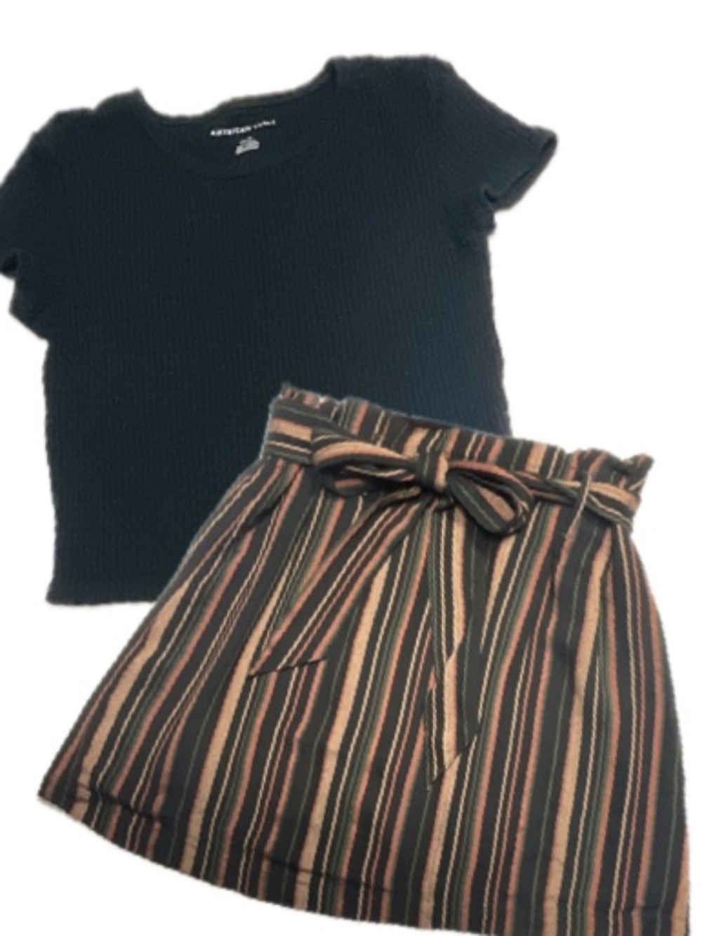 American Eagle Striped Skirt and Black Cropped T-shirt Size Small